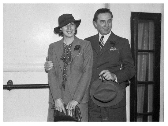 New York, New York, USA --- 8/26/35-New York:  Bela Lugosi, one of the several "Horror" men of Hollywood, pictured with his wife on the S.S. Majestic today August 27th when they returned from a trip to Europe. --- Image by © Bettmann/CORBIS